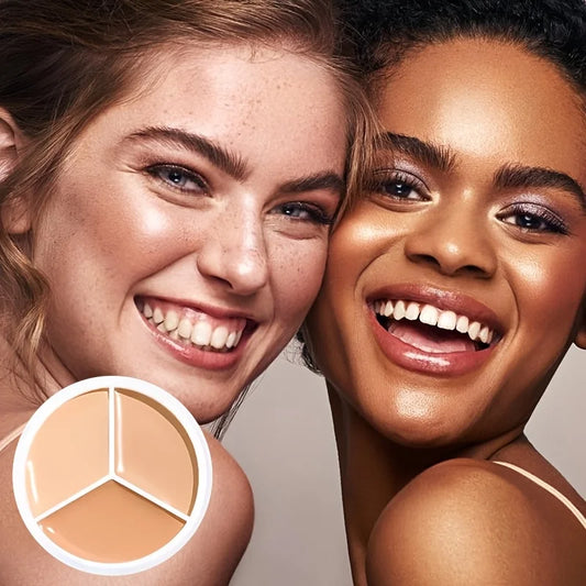 3-Shade Creamy Concealer Palette - Full Coverage for Dark Circles & Blemishes, Evens Skin Tone, Suitable for All Skin Types