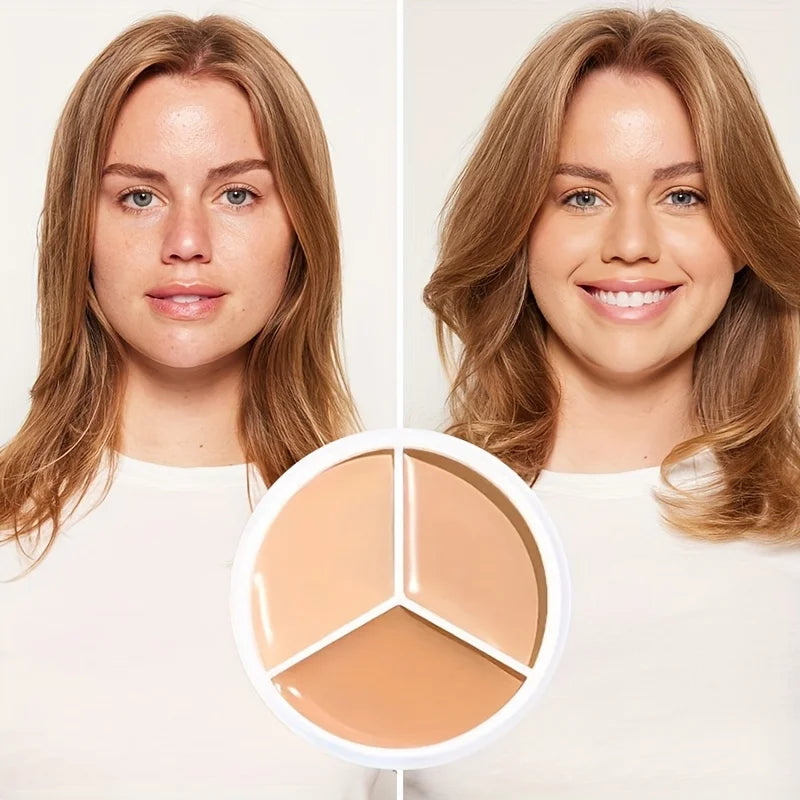 3-Shade Creamy Concealer Palette - Full Coverage for Dark Circles & Blemishes, Evens Skin Tone, Suitable for All Skin Types