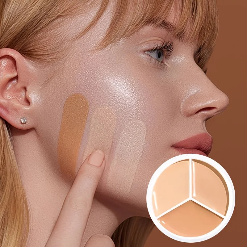 3-Shade Creamy Concealer Palette - Full Coverage for Dark Circles & Blemishes, Evens Skin Tone, Suitable for All Skin Types